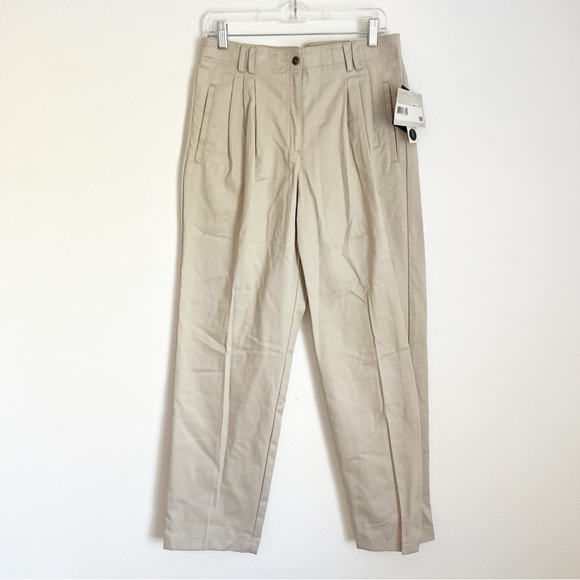 NWT Liz Claiborne LizSport Kylie Khaki Pleated Pants Belt Loops Pockets 10 *Read - Picture 1 of 10
